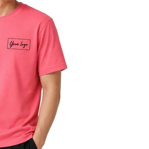 เสื้อยืดโอเวอร์ไซส์สีชมพูสำหรับผู้ชาย แขนสั้น ผ้าฝ้าย คอกลม พิมพ์ลายโลโก้ที่อก สไตล์ลำลอง สตรีทแวร์ ทรงหลวม แฟชั่นเสื้อผ้าฤดูร้อน - Product Image 3