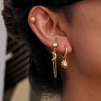 Ensemble de boucles d'oreilles soleil, lune et étoile en acier inoxydable plaqué or 18 carats pour femmes