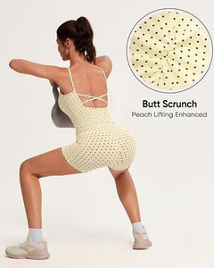 Mono de yoga con estampado de puntos crema, espalda cruzada, cintura alta, sin mangas, transpirable, de una pieza, corto - Product Image 4