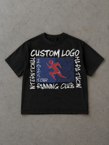 เสื้อยืดโอเวอร์ไซส์ผู้ชาย ย้อมสีเส้นด้ายจากโรงงาน สีดำขาว คอกลม ผ้าฝ้าย 100% สไตล์ลำลอง สตรีทแวร์ ทรงปกติ ด้านหน้า - Product Image 4