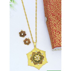 Pendant Gold Plated Brass Alloy Designer With Earring <b>Chain</b> Pendant Set Trendy Traditional Export Designer Jewelry Pendants - Product Image 6