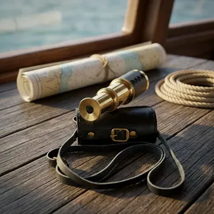 Telescopio de latón náutico Acabado dorado de níquel de 6 pulgadas con estuche de cuero marrón negro regalo - Product Image 1