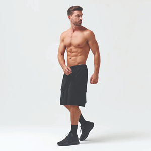 Shorts Bermuda Homme Noirs Séchage Rapide avec Poches, Taille à Cordon, Style Sport Décontracté, Taille Mi-Haute, Tissu Tissé 100% Polyester - Product Image 3