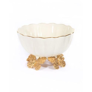 Bol de service de luxe en métal plaqué or de qualité supérieure, design attrayant avec motif ara et fleurs, fabriqué en Inde. - Product Image 2