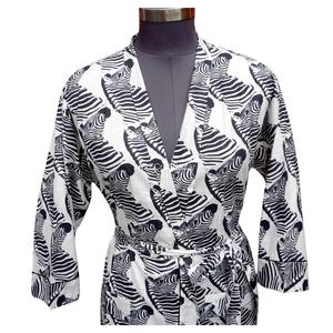 Robe de nuit pour femme 100% coton, longueur intégrale, manches trois quarts, col en V, imprimé zèbre, robe décontractée, fermeture à ceinture, respirante - Product Image 3