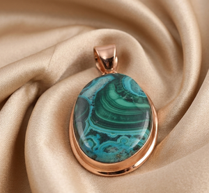 Pendentif en Chrysocolle et Malachite Naturelle, Argent Sterling 925, Bijou Fait Main en Pierre Précieuse, Plaqué Or Rose et Jaune, Cristal de Guérison - Product Image 4