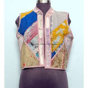 Gilet en coton tricoté vintage pour femme, style indien patchwork, multicolore, respirant, épaisseur standard, pour l'hiver - Product Image 1