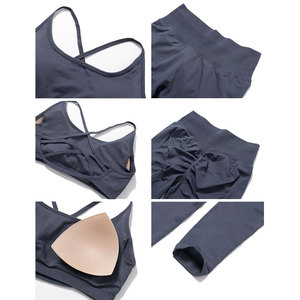 Conjunto de Yoga sin Costuras de 2 Piezas, Top Corto de Cintura Alta y Leggings Largos, Color Sólido, Espalda Cruzada, Ropa Deportiva para Mujer - Product Image 5