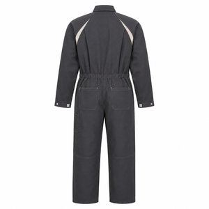 Overol de Trabajo Industrial para Hombre, Color Gris Carbón, Paneles Crema, Cuello Camisero, Bolsillos con Solapa en el Pecho, Uniforme de Trabajo Resistente - Product Image 3