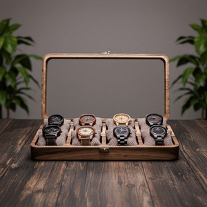 Caja de Madera de Nogal para Relojes con Organizador de 10 Ranuras y Tapa de Vidrio para Joyas y Relojes - Regalo del Día del Padre para Papá - Product Image 1
