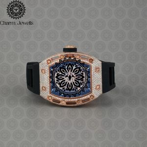 Montre de luxe Charm Jewells, boîtier en acier inoxydable, lunette sertie de diamants, cadran bleu, bracelet en acier inoxydable, mouvement mécanique, 40 mm, 10 bars - Product Image 1