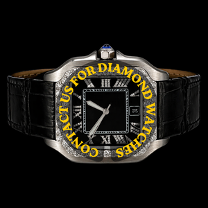 Montre ultra luxueuse, nouveau design personnalisé, carrée, avec un seul cadran en moissanite, chiffres romains, cadran en verre, bracelet en cuir noir - Product Image 1