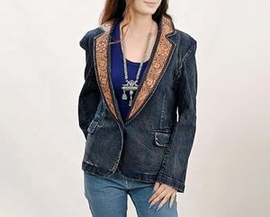 Chaqueta de cuero occidental Chaqueta deportiva para mujer Chaqueta de cuero para mujer Abrigo de mezclilla para mujer con tallado de herramientas manuales - Product Image 3