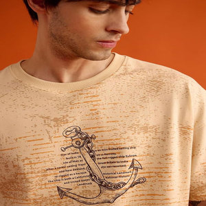 เสื้อยืดแขนสั้นผู้ชายลายพิมพ์วินเทจ ผ้าถัก 100% คอตตอน ทรงปกติ ระบายอากาศได้ดี พร้อมลายเรือใบด้านหลัง - Product Image 2