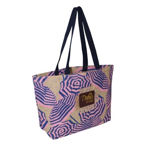 Hot Selling Two Side Umbrella Print Non-Laminated Jute Beach <b>Bag</b> Leather Branding Patch Cotton Web Handle Fashion Style <b>Gifts</b> - Product Image 3