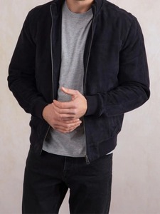 <b>Men</b>’s Dalston <b>Suede</b> Bomber <b>Jacket</b> Premium Genuine <b>Suede</b> Leather Vintage Casual <b>Jacket</b> - Product Image 1