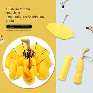 Nuevo Paraguas Publicitario con Logotipo de Pato Amarillo, Plegable Automático de Tres Secciones, 8 Varillas de Poliéster, Mango de Madera, Ideal para Viajes - Product Image 1