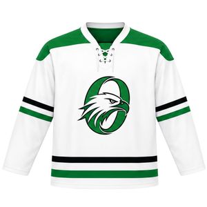 White Green Sublimation Ice Hockey Jersey Long Sleeve Sports Team Uniform Match Shirt Outdoor Training Wear <b>Athletic</b> Hockey - Product Image 1