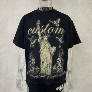 Camiseta negra extragrande personalizada para hombre con estampado de la Estatua de la Libertad, estilo urbano, manga corta, cuello redondo, jersey de algodón. - Product Image 1