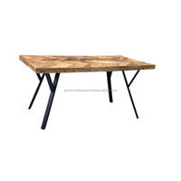 2024 meilleure table à manger industrielle rectangulaire à chevrons en bois massif avec jambe unique pour les meubles de salle à manger de l'hôtel