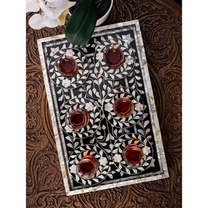 Bandeja de Servir Rectangular de Madera con Incrustaciones de Hueso Árabe Hecha a Mano de Lujo Directo de Fábrica, con Característica de Nácar Elegante, para Posavasos/Platos - Product Image 1