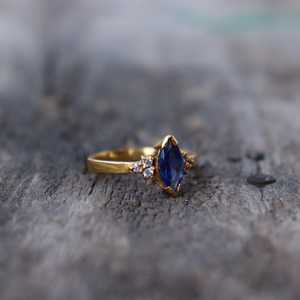 Marquise Blue Sapphire <b>Ring</b> 925 Sterling Silver 14K Gold Plated Engagement <b>Dainty</b> Minimalist Anniversary Gift - Product Image 2