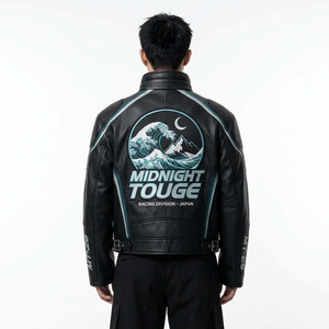 Chaqueta de Motociclista Personalizada para Hombre, con Gráficos, Cuello Alto, Estilo Automovilístico, de Cuero Genuino, Bordada, para Motociclismo - Product Image 2