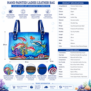 Bolso Tote de Lujo Vintage de Cuero Genuino Pintado a Mano con Diseño de Peces del Océano para Mujer, Bolso de Hombro Personalizado para Compras - Product Image 5