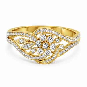 Diamond Cluster Filigree <b>Open</b> Work <b>Ring</b> 18K Yellow Gold Wide Milgrain Pave Lab Grown - Product Image 4