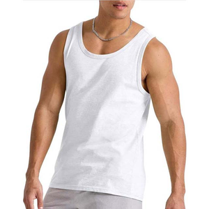 Custom Men's Vintage Knitted Singlets Cotton Polyester <b>White</b> Breathable Gym Vest Training Tank <b>Tops</b> Undershirts Streetwear - Product Image 1