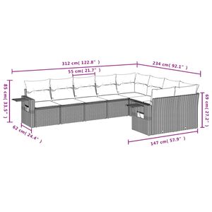 Juego de sofás de patio de ratán sintético negro de 9 piezas con cojines, muebles elegantes para exteriores - Product Image 4