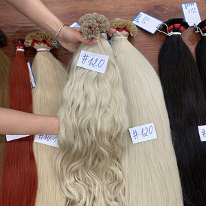 Extensiones de cabello humano vietnamita virgen con punta plana de queratina, cutícula alineada, doble trama, alta calidad, ondulado natural. - Product Image 1
