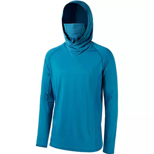 เสื้อเชิ้ตตกปลาผู้ชายสีฟ้าอ่อนมีฮู้ด แขนยาว ป้องกันรังสียูวี UPF 50 สีพื้น แบบสวมหัว เสื้อผ้าสำหรับกิจกรรมกลางแจ้ง - Product Image 5