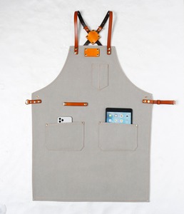 Delantal de Lona y Cuero Resistente con Cremallera, Ajustable, con Tirantes Cruzados, para Chef, Barbacoa, Barista, Barbero, Carpintero, Equipo de Taller - Product Image 1