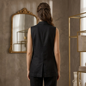 Women's Sleeveless <b>Blazer</b> With Notched Collar Single <b>Button</b> Solid Color Wool Polyester Blend Breathable All Seasons Wear - Product Image 3