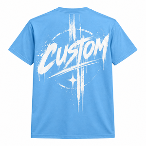 Camiseta Personalizada al por Mayor, 240 GSM, 100% Algodón, Azul Cielo, Corte Regular, Cuello Redondo, Estampado de Grafiti en la Parte Delantera y Trasera, Unisex - Product Image 5