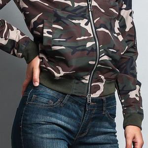 New Custom Logo Women's Lightweight Full <b>Zipper</b> Windproof Streetwear Bomber Jacket in Solid Pattern Polyester/Nylon Front Logo - Product Image 6