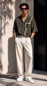 <b>Men's</b> Loose Fit <b>Short</b> <b>Sleeve</b> Turn-down Collar Button Herringbone Fabric 100% Polyester Casual <b>Black</b> Digital Printed Leaf <b>Shirt</b> - Product Image 4