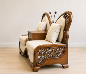 Canapé de salon de luxe en teck style ailes de papillon, canapé traditionnel deux places avec dossier capitonné, table basse carrée gonflable - Product Image 5