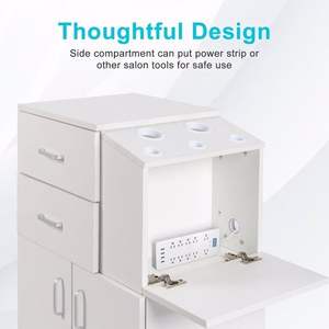 Carrello da Salone Bianco con 5 Supporti per Asciugacapelli, 2 Cassetti e 1 Ampio Armadietto, Carrello Mobile con Ruote - Product Image 5