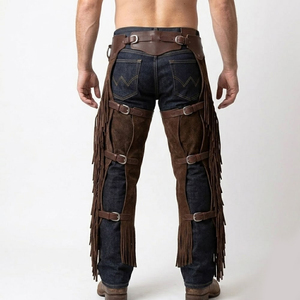 OEM Service Suede Leather <b>Chaps</b> Premium Brown Suede Leather Western Cowboy <b>Riding</b> <b>Chaps</b> With Fringes - Product Image 1