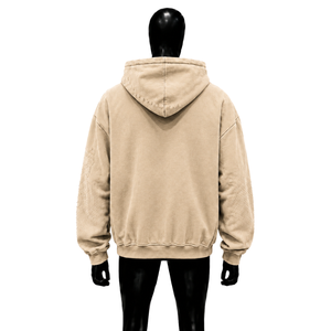 เสื้อฮู้ดดี้ผู้ชายสีเบจทรงโอเวอร์ไซส์ ซิปหน้า สไตล์วินเทจ ลุคสบายๆ สำหรับฤดูใบไม้ร่วง แขนยาว ผ้าฝ้ายคุณภาพดี งานฝีมือประณีต นุ่มสบาย - Product Image 2