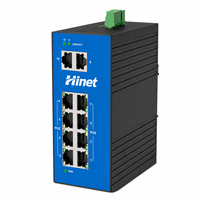 Switch PoE industriel Gigabit Hi-Net 10 ports, 8 ports PoE RJ45, 2 ports Gigabit Uplink, montage sur rail DIN, 12-57VDC, large plage de température