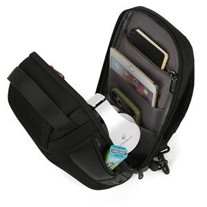 Bolso bandolera unisex de nailon con cierre de cremallera para uso diario, estilo práctico, color negro - Product Image 4