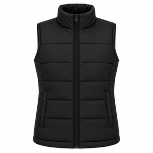 <b>Men's</b> <b>Black</b> Puffer <b>Vest</b> Stand Collar Zipper Closure Breathable 100% Polyester Windproof Winter Outerwear Sleeveless Solid Color - Product Image 1