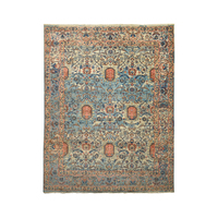 Tapis en laine noué à la main de qualité supérieure - Tapis persan traditionnel à poils ras bleu et ivoire pour salon, chambre et hôtel