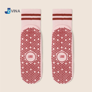 Chaussettes de Pilates à logo personnalisé JZVINA, 100% coton, couleur rose et bordeaux, grip intérieur double direction, antidérapantes pour femmes, yoga, barre - Product Image 3