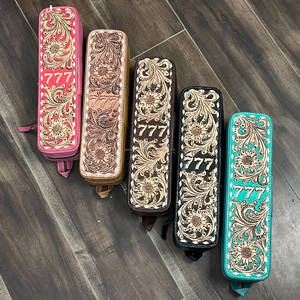 Soporte para rizador de pelo de cuero repujado floral occidental 777 Lucky Design, resistente al calor, para plancha de pelo, estuche de viaje - Product Image 3