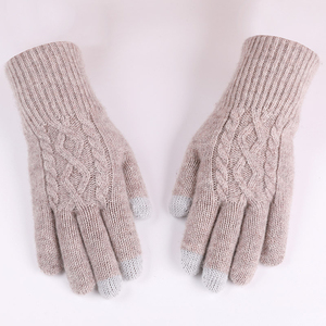 Women’s Thermal Winter Warm <b>Gloves</b> <b>Wool</b> Acrylic Cable Knit Touchscreen Elastic Wrist-Length - Product Image 6