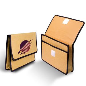 Pochette de documents en jute naturelle écologique avec logo personnalisé, dossier de conférence, pochette zippée, soufflet large, étui de bureau durable - Product Image 3